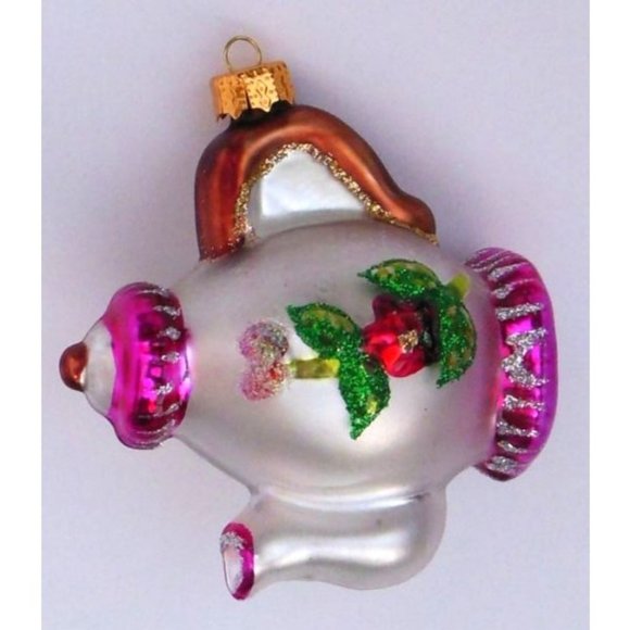 Blown Glass Teapot Christmas Ornament Embellished with Glitter - Picture 4 of 4